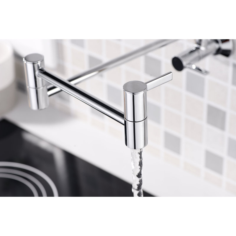 Euro Collection 4gpm Wall Mount Contemporary Kitchen Pot Filler Faucet - Chrome Polished, Chrome Polished