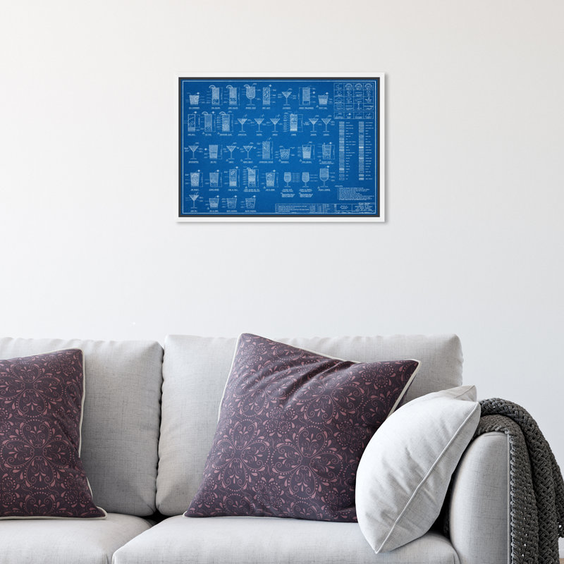 Drinks and Spirits Happy Hour Specs, bleu industriel - Impression sur toile, H 20 po x l 30 po, Toile avec cadre blanc