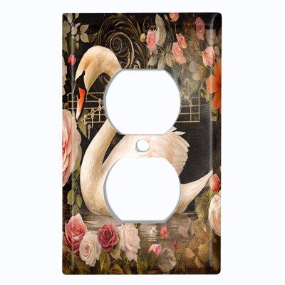 Metal Light Switch Plate Cover; US Standard Size 4 Gang Toggle - Majestic Swan