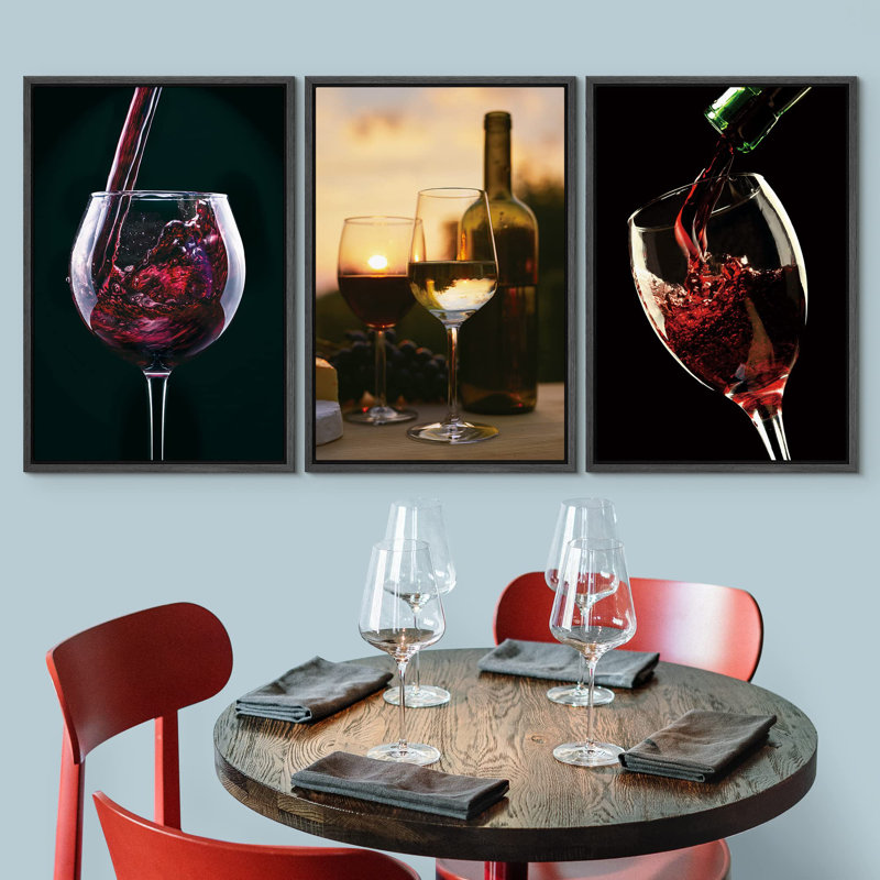 Red Wine Glasses at Sun Drinks Wilderness Photography Realism Rustic Landscape Ultra, 24" H x 48" W, Black Floater Framed