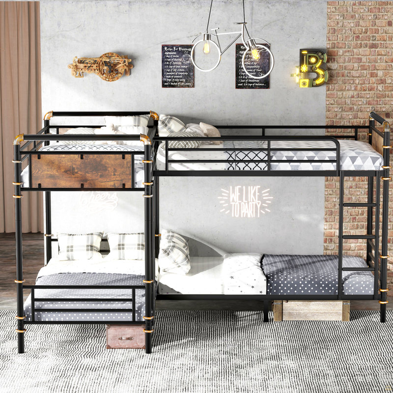 Lit superposé quadruple pour 4 enfants, structure de lit superposé simple en métal robuste