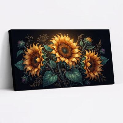 Ensemble de 1 tableau sur toile représentant un tournesol