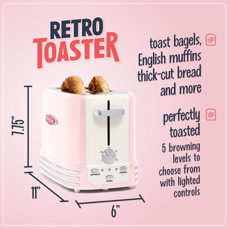 Nostalgia 2 Slice Toaster, Pink