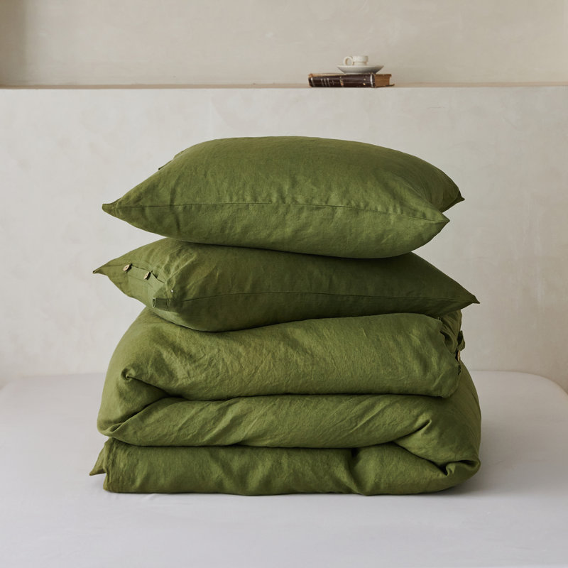 Duvet Cover Set-Button Loop, Queen Duvet Cover + 2 Standard Shams, Sand