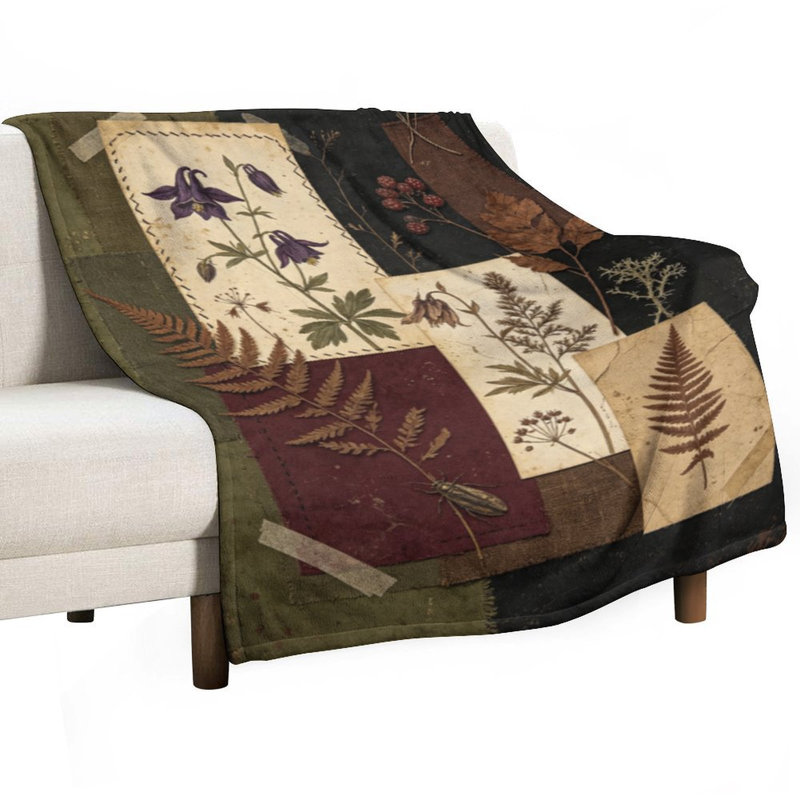 Jeté en flanelle Vintage Botanical_1, couverture douce et chaude pour le canapé-lit du salon, 50 x 60 po