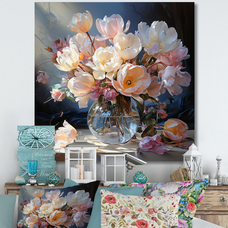 Tulipes, bouquet de natures mortes III sur toile, Toile tendue, H 30 po x l 30 po