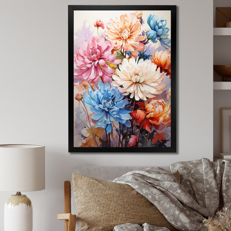 Yafit Chrysanthemums Vibrant Collage III, Cadre photo noir, H 32 po x l 16 po x P 1 po
