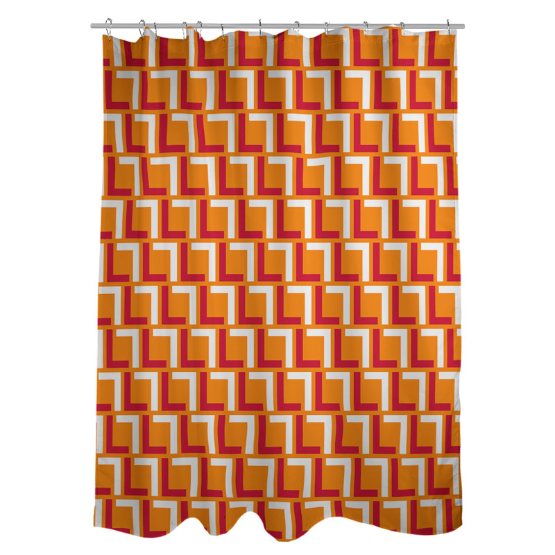 Rideau de douche géométrique simple, Orange; rouge; blanc, Non