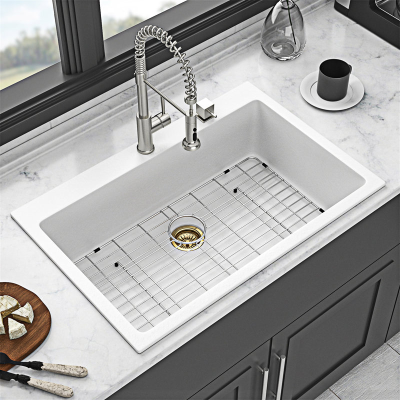 Drop-In Granite Composite Workstation Kitchen Sink, White