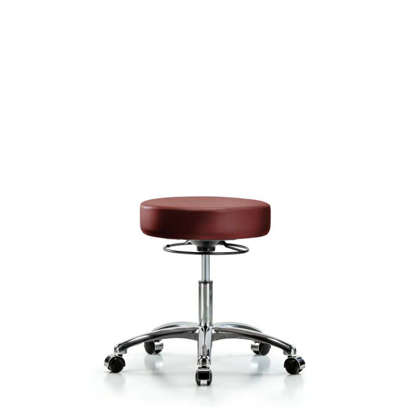 Tabouret en vinyle sans dossier chromé - hauteur de bureau avec roulettes en vinyle Storm Supernova, Argent, Bortsch, 23.25"