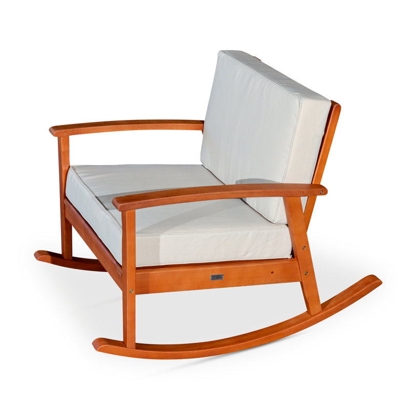 Chaise berçante en bois avec coussins confortables, Bleu marine, Naturel