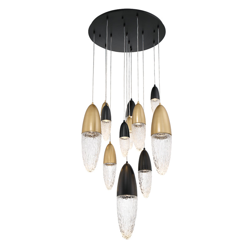 Lustre 12 lumières Écrou, Noir/laiton
