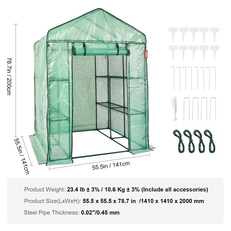 VEVOR walk-in greenhouse, H 78,7 po x l 55,5 po x P 55,5 po