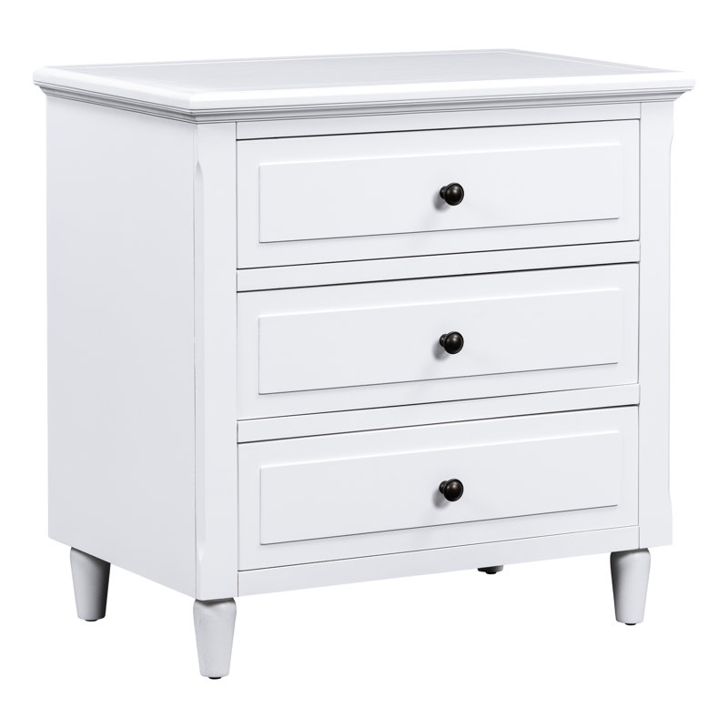 Armoire de table de chevet 3 chambres - fini blanc, grand espace de rangement 3 glissières en métal pour un accès facile