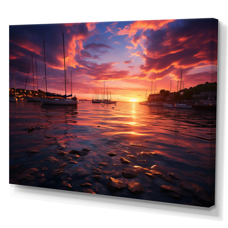 Huya, Allemagne, coucher de soleil, port II - impression, H 16 po x l 32 po x P 1 po, Toile tendue