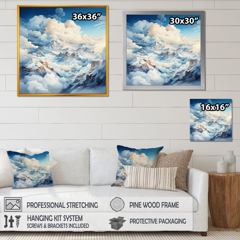 «Clouds Winter Scenery In Mountain», reproduction sur toile, H 16 po x l 16 po x P 1 po, Cadre photo argenté