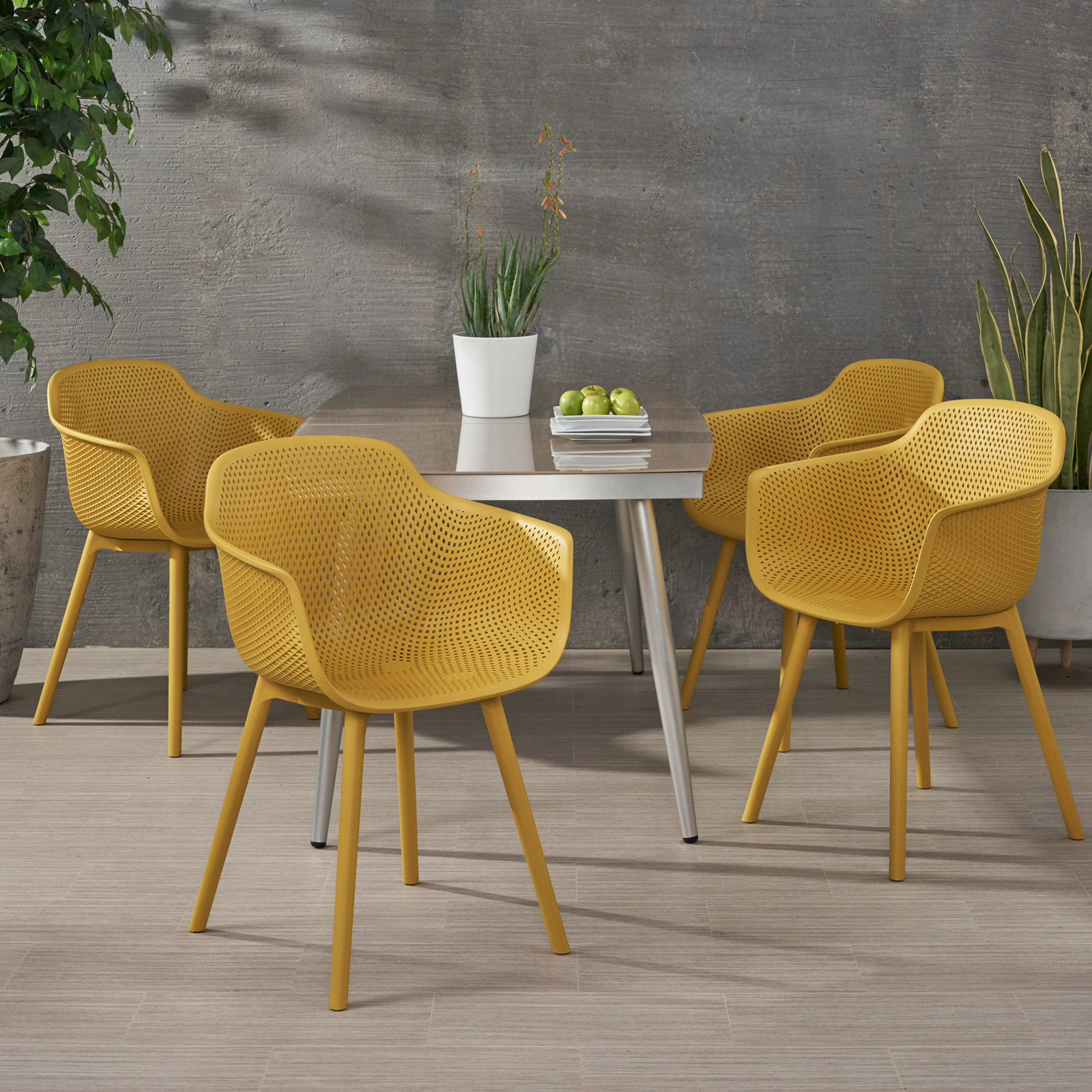 Artha Premium All-Weather Wicker Outdoor Dining Armchair, Yellow
