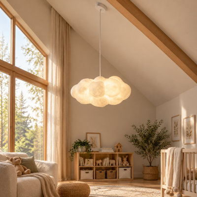Lampe suspendue en fausse soie blanche moderne 22,4 pouces pour salon, chambre à coucher, salle à manger, coin de lecture, coin-lecture, entrée