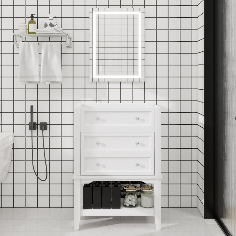Meuble-lavabo 24 po avec lavabo, armoire de rangement avec tiroir et tablette ouverte, cadre en bois massif, Noir