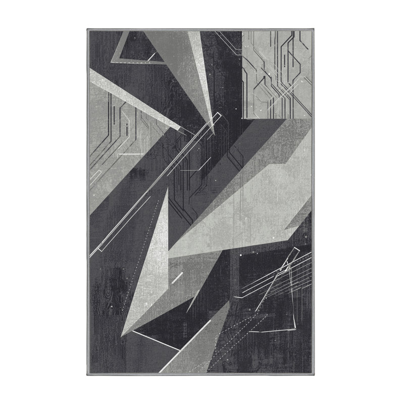 Tapis gris moderne lavable à la machine Pacen Ai, 2 x 4