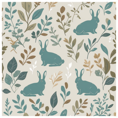 Blue Rabbits With Leaves Wall Tapestry - Rabbits Wall Decor