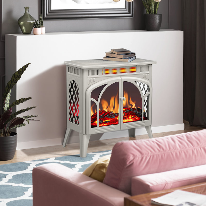  23.5''W 500W/1500W Electric Fireplace Stove With Remote Control, Beige
