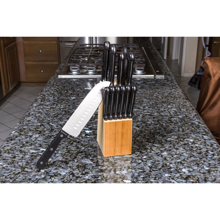 LEXI HOME 15-Piece Stainless Steel Black Knife Wood Block Set with