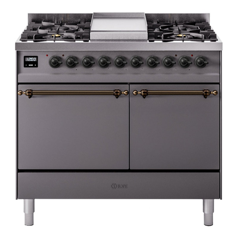 Cuisinière à double combustible de 40 po avec 6 brûleurs scellés et plaque chauffante ILVE Nostalgie II Series (porte pleine)