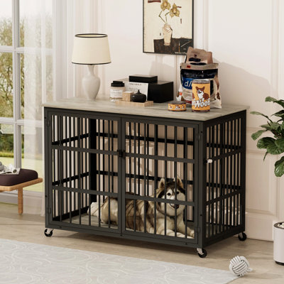 Porte de cage en fer forgé avec ouvertures latérales pour meuble de style chien, l 43,3 po x P 29,9 po x H 33,5 po.