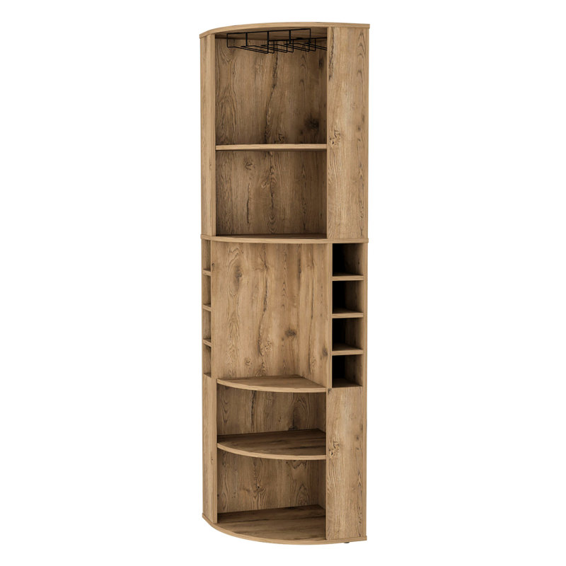 Armoire de salon à 5 tablettes - Matériau en bois spacieux et décoratif, 8 porte-bouteilles de vin 18,5 po x 70,8 po, brun