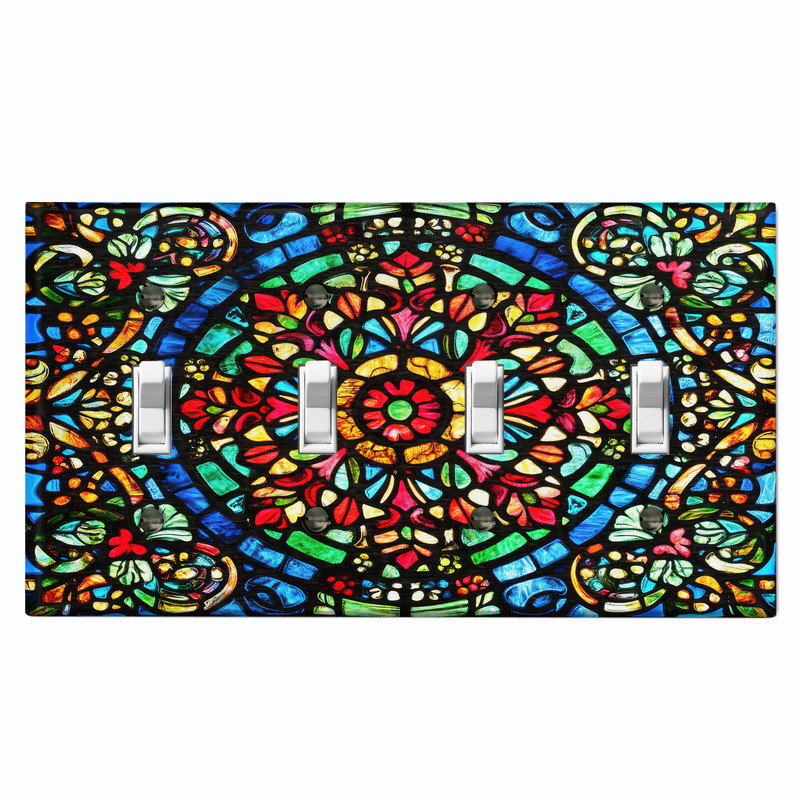 Couvercle de plaque d'interrupteur en métal; Bascule à 4 bandes standard des États-Unis - image imprimée d'un motif de mosaïque de vitrail