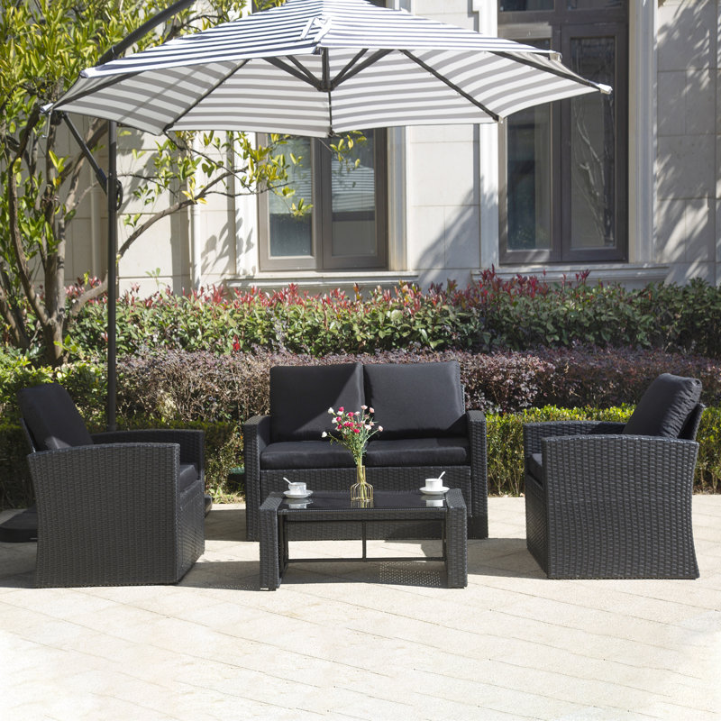 Kavel 4 - Person Patio Conversation Set with Cushions, Black/Black
