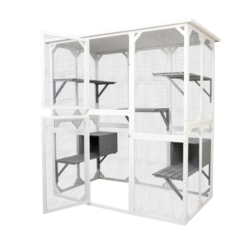 Medium Sized Pet Sanctuary, Wooden In White For A Peaceful Life Attractive Cat Cage, Solid Wood House