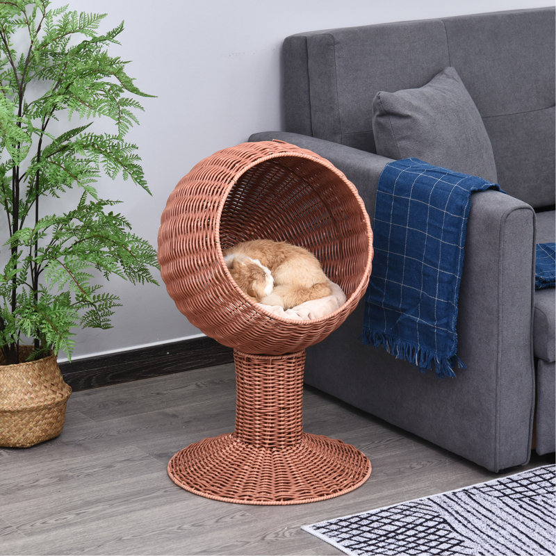 Lit surélevé brun pour chat avec fauteuil pivotant et rembourrage épais