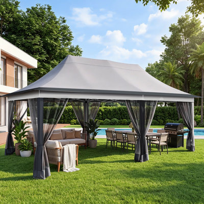 10x20 Pop Up Gazebo on Clearance，Easy Setup Canopy Tents with Mosquito Netting，Outdoor Screen Tents with Adjustable Height for Backyard