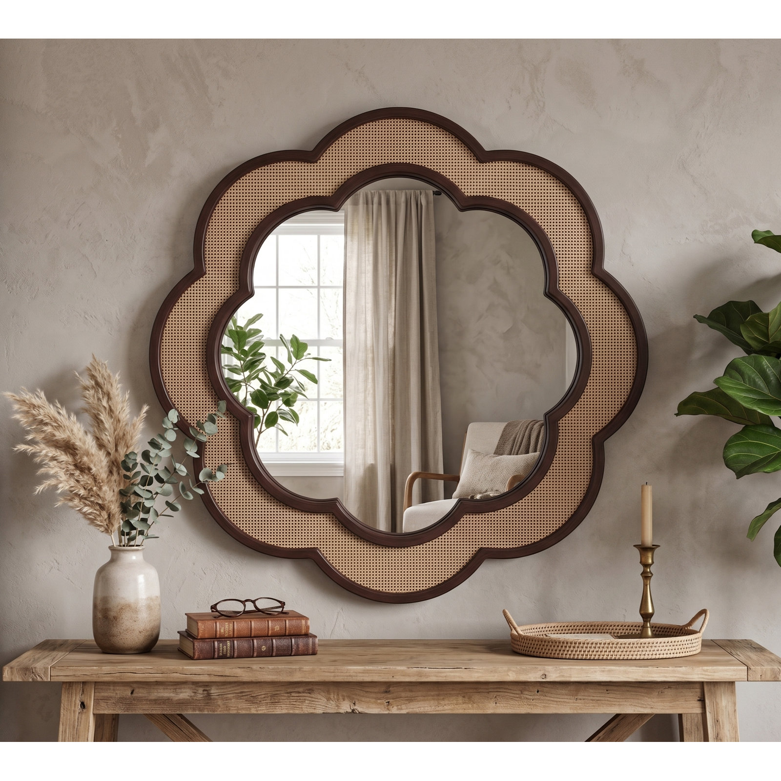 Raffea Scalloped Tan Accent Mirror, Tan