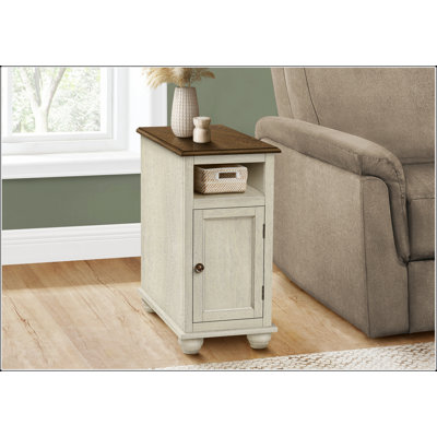 Charming Two-Tone Antique White And Brown Narrow Side Table With Storage, Perfect For Living Room And Bedroom