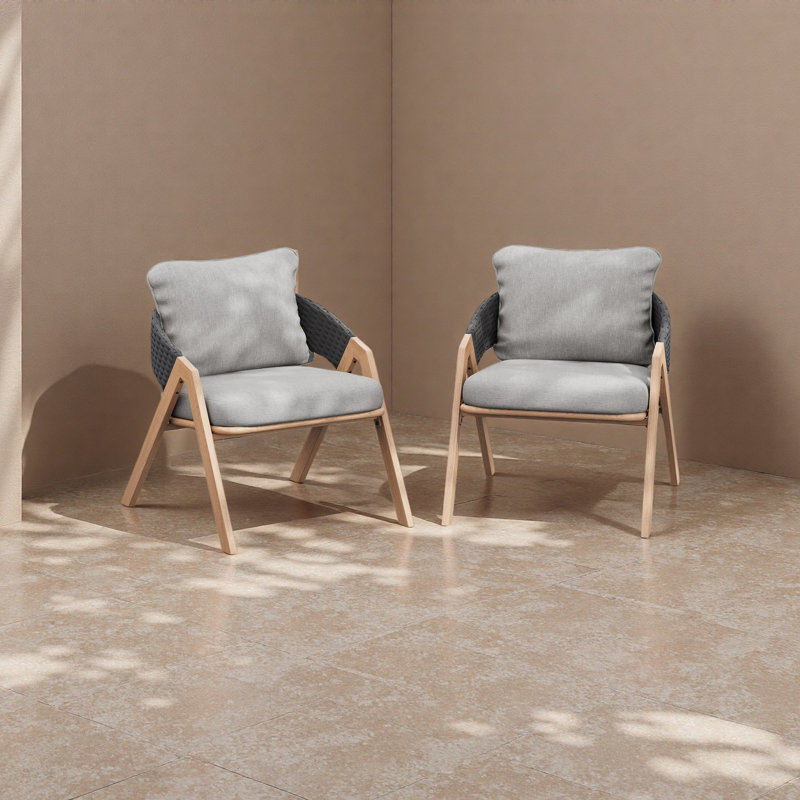 Chaise de patio avec coussins (ensemble de 2), Gris