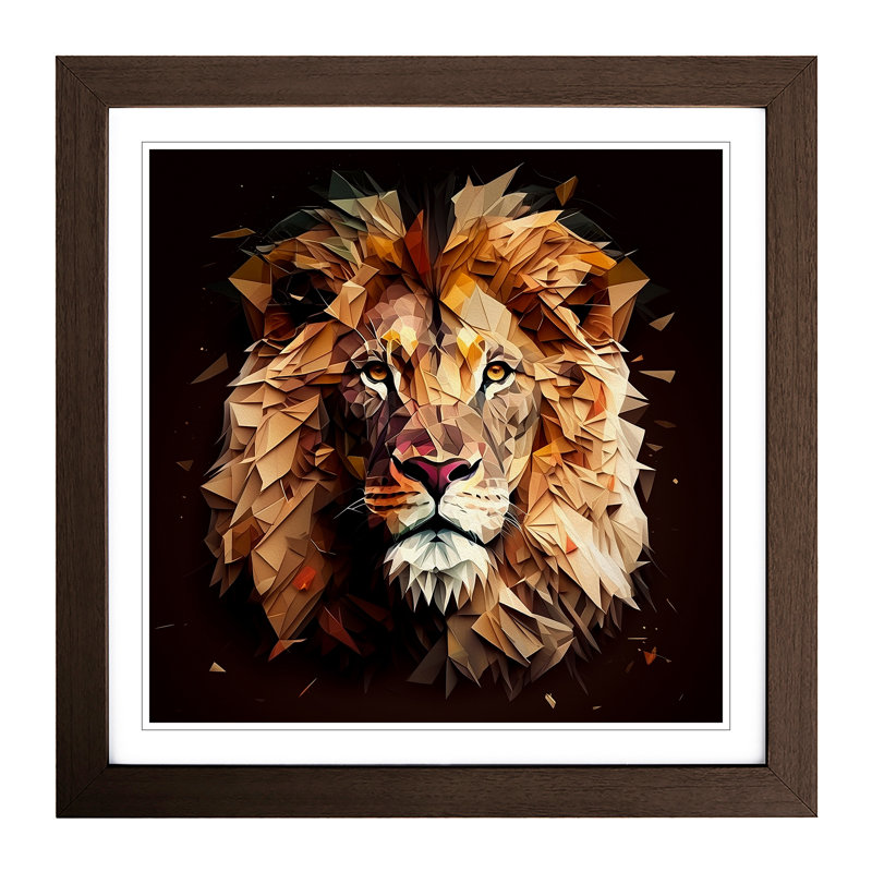 Lion Polygon - Framed Print, Walnut