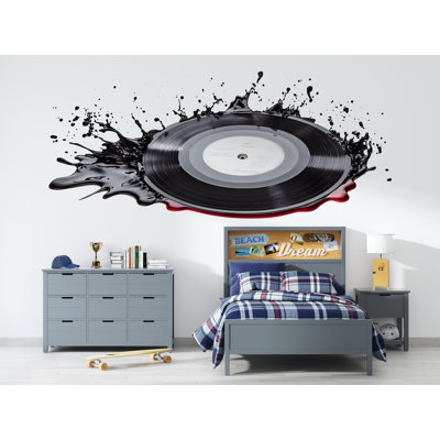 Décalcomanie murale disque vinyle grand, autocollant mural musique, disque Splash Wall Art, décoration murale de DJ, décalcomanie de salle de musique, disque vinyle Art, 509Mv
