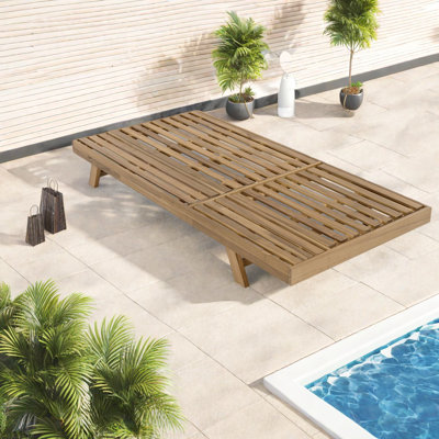 Rustic Acacia Wood Patio Chaise Lounge With Adjustable Backrest For Garden