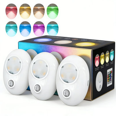 Veilleuse rechargeable sans fil de 2,7 pouces RVB, capteur de mouvement 8 couleurs pour couloir, chambre à coucher