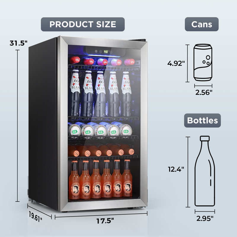 31.5"H X 17.5"W X 19.61"D Beverage Cooler Refrigerator Soda Drink Beer Fridge with Wine Storage, Silver
