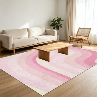 Tapis à motif de vagues de couleur pastel 1pc pour le salon, doux et confortable, convient à toutes les saisons, facile à entretenir, tapis de sol intérieur lavable à la machine, sous la table de campagne convenant à la chambre à coucher