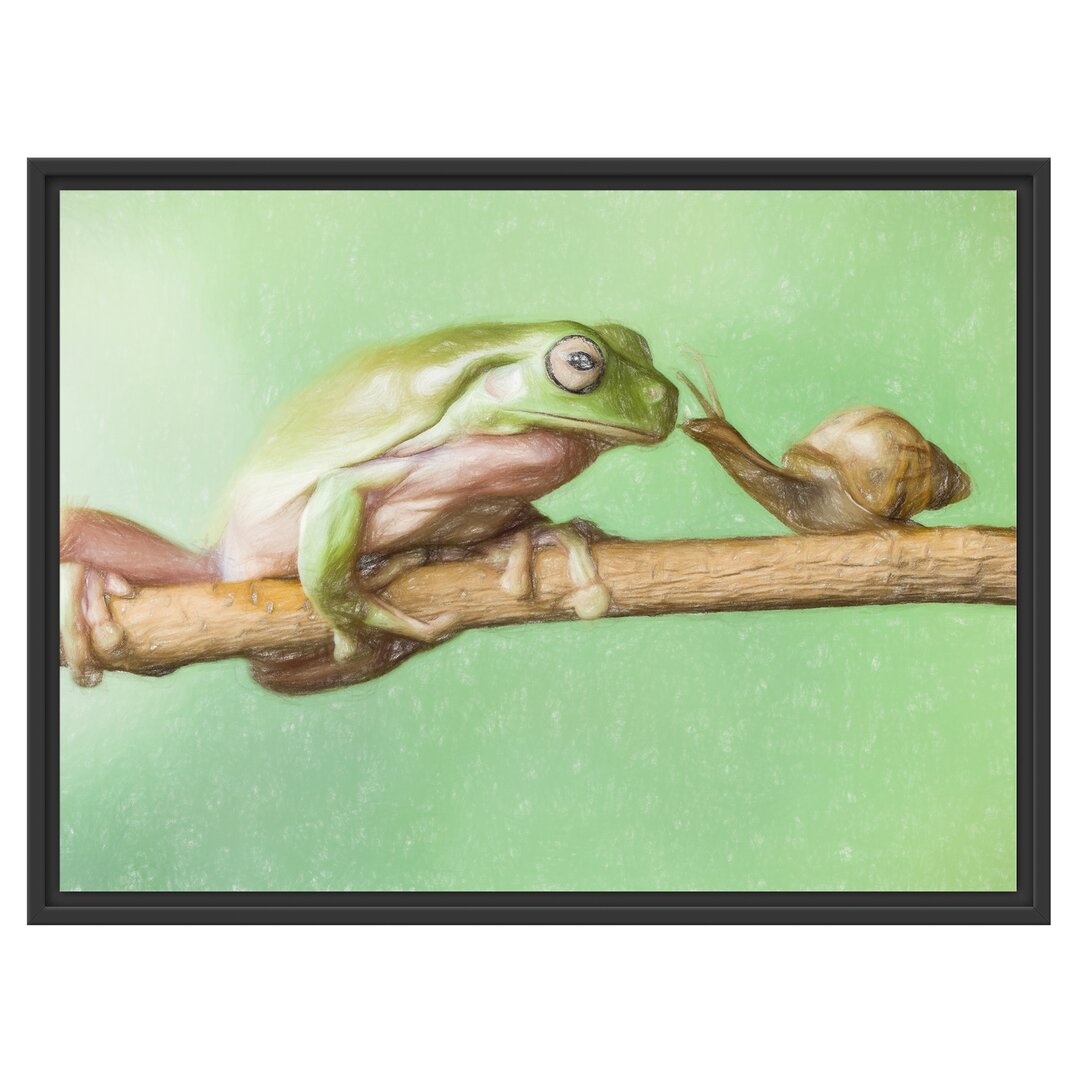 Gerahmtes Wandbild der Frosch und die Schnecke