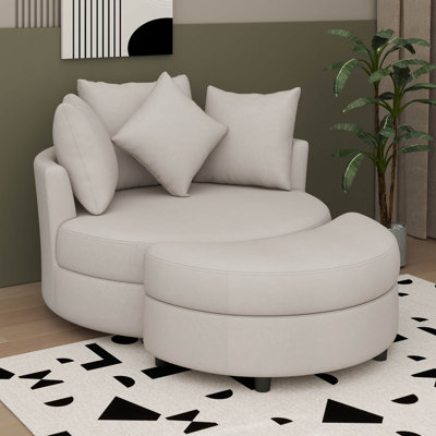 Accent 360° Swivel Barrel Chair With Storage Ottoman & 4 Pillows,Modern Oversize Round Swivel Leisure Arm Chair