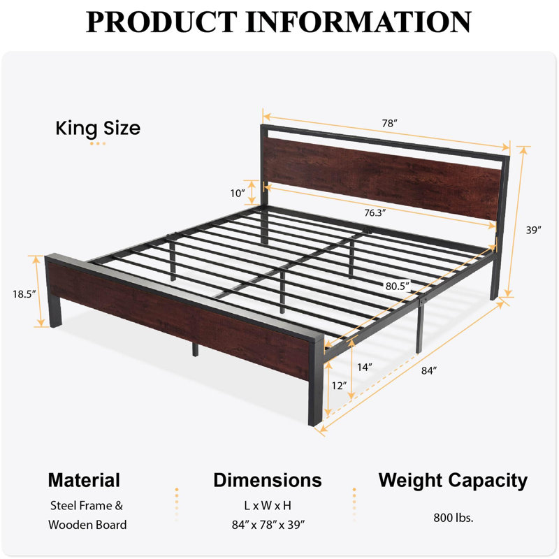 14 Inch Metal Platform Bed Frame, King