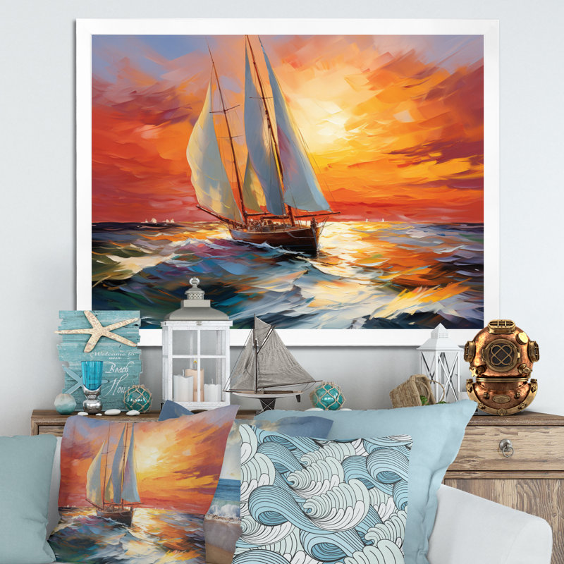 Amici " Minimalism Sailboat Rhythms VI ", White Single Picture Framed, 24" H x 32" W x 1" D