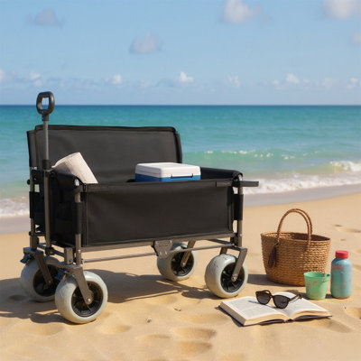 Chariot pliant avec banquette et chariot utilitaire pliable 3 en 1 avec pneus de plage tout-terrain d'une capacité de 500 lb