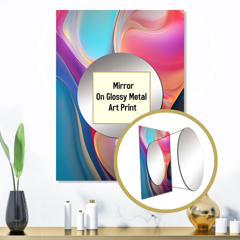 Transitionnel rose et bleu formes V - miroir mural décoratif de formes transitionnelles, miroir moderne, impression d'art en métal